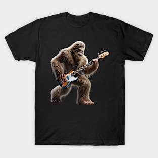 Bigfoot Playing A Electric Guitar Rock On Sasquatch Big Foot T-Shirt